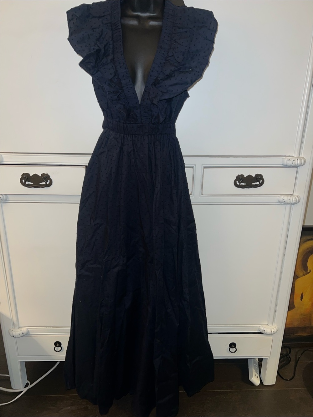 Sundays- Deep Navy Ruffle V-Neck Maxi Dress